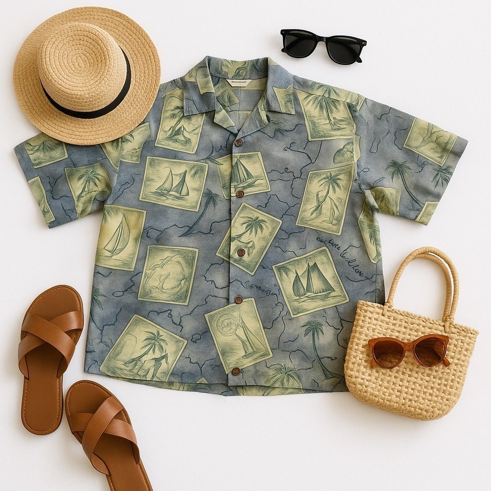 Tommy Bahama Blue Silk Hawaiian Camp Shirt Men's Large Tropical Resort Aloha EUC - Picture 6 of 16